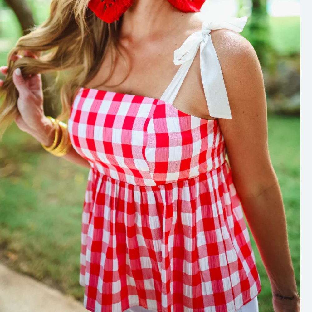 NWOT Jess Lea Boutique red white checkered halter tank top pinup retro 2X